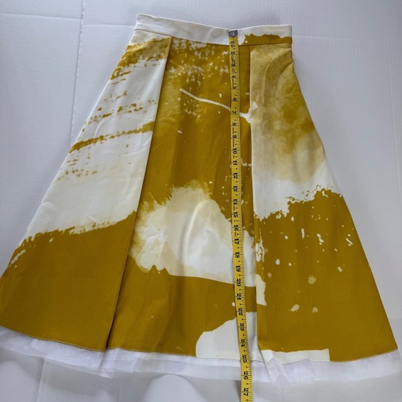 Ellender Anthropologie Painterly Mustard Yellow Abstract Pleated Midi Skirt 4 - Picture 11 of 11